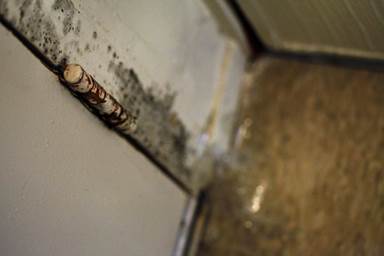Mole grows along the door and tape in placed to cover a hole where mice come in, is discovered by inspectors, Tuesday February 25, 2014, during a mandatory inspection of the Hacienda Public Housing in Richmond, Calif. Photo: Lacy Atkins / The Chronicle / ONLINE_YES